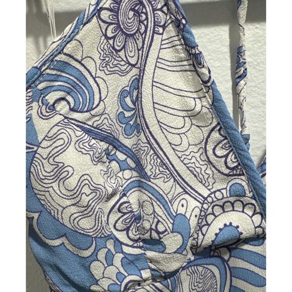 LUCY LOVE Size Medium Blue White Paisley Print Open Tie Back Y2K Look Retro Boho - Picture 7 of 9